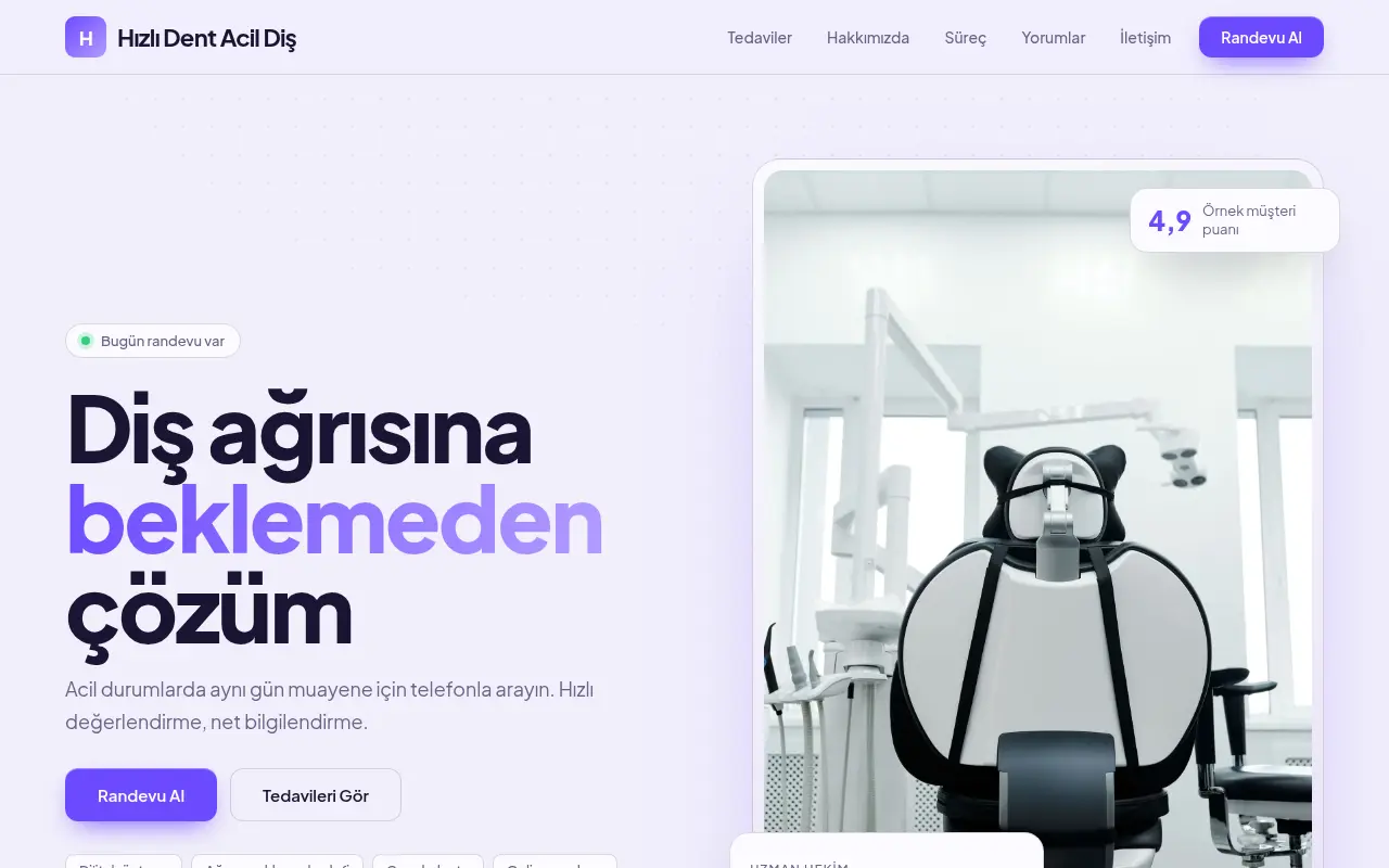 Modern Diş Kliniği Web Sitesi — Hızlı Dent Acil Diş